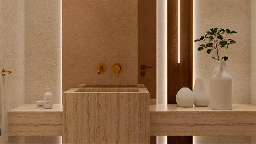 Al Naseem Villa Dining Area - Open plan living with travertine porcelain tiles