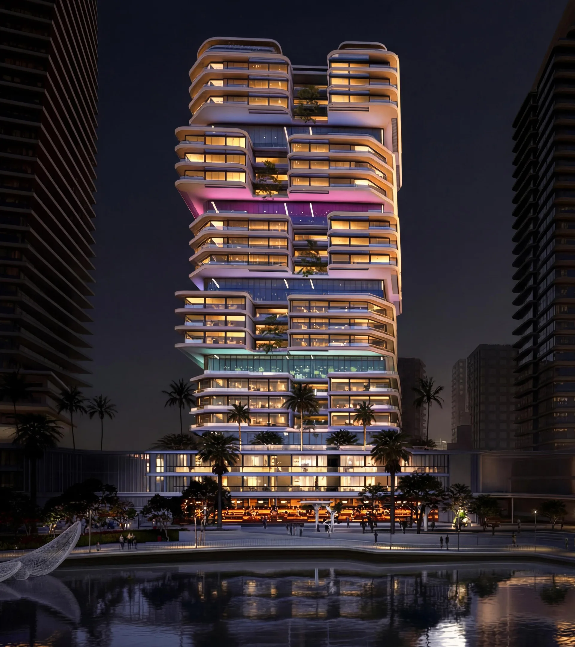 The Artery Residences - Tower exterior at dusk